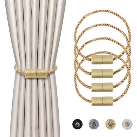 4 Pièces Magnétiques Embrasses de Rideaux Or Tressées Boucle de Rideau Aimanté Attache Rideau Corde de Rideau de 45 cm - Accessoires de Rideaux pour la Décoration de la Maison