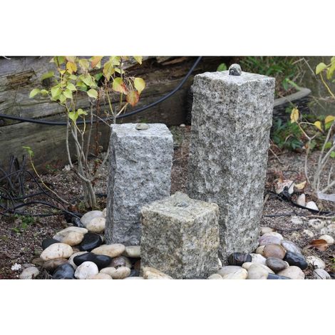 Granite Natural Surface Column Water Features (Set of 3) - 20/35/50cm H - Grey