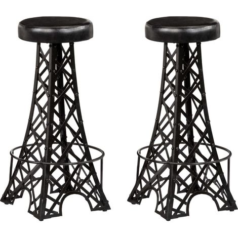 Tabouret de bar cuir véritable et pieds métal noir Eishi - Lot de 2 (1/5)