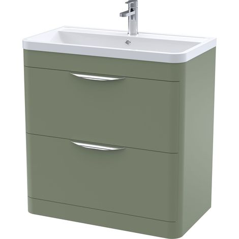 Nuie Parade Satin Green 800mm 2 Drawer Vanity Unit and Ceramic Basin - FPA804A (1/5)