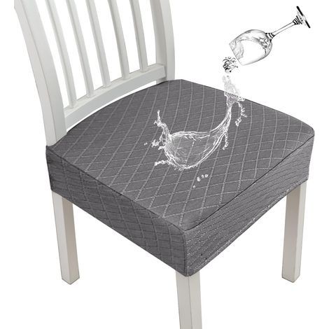 Juego de 6 fundas elásticas para sillas de comedor en malla de rombo gris claro 35 x 35 x 5 cm (1/5)