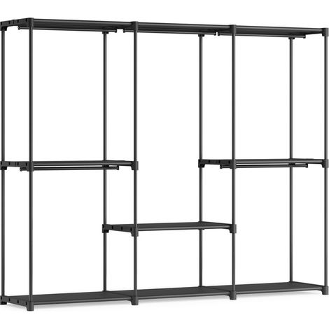 Songmics – Armoire de rangement pliable en tissu noir – 5 barres de suspension – Dimensions 205 x 43 x 166 cm – Dispositif anti-basculement inclus (1/5)