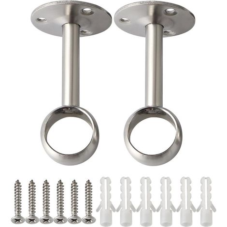 2 Supports tringle, acier inoxydable, finition brossée, tube rond Ø 25 mm, pour armoire salle de bain cuisine