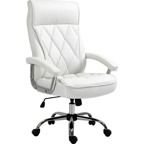 Sedia da ufficio in similpelle bianca, schienale alto ergonomico, girevole e regolabile (1/5)