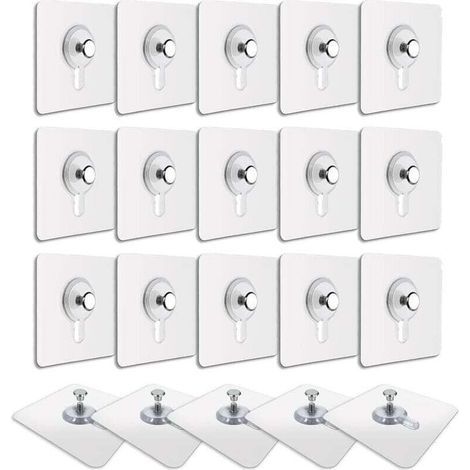 Lot de 20 accroches tableau adhésives transparentes – Fixation sans percer – Imperméables et amovibles – Charge max 2kg (1/4)