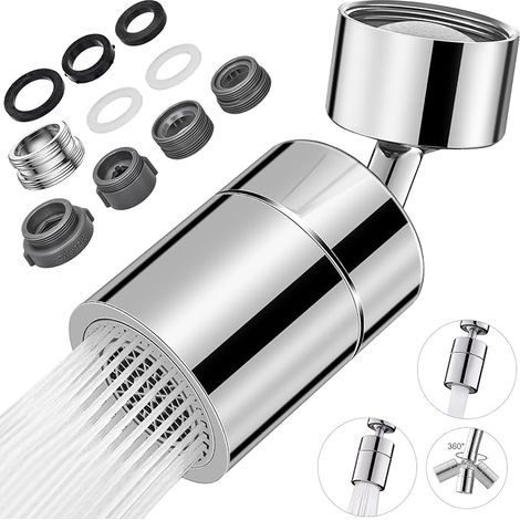 360° Swivel Faucet Aerator Kitchen Tap Mousseur Tap Water Saving with 2 Spray Modes with 20 mm, 22 mm and 24 mm Female/Male Adapters