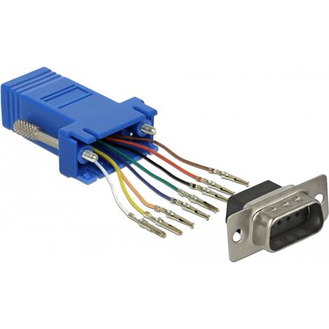 Delock Adaptador Sub-D macho de 9 pines a RJ45 hembra, kit de montaje azul