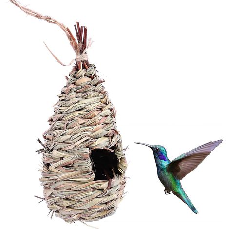 Nid d'oiseau en herbe tressée à la main, nichoir à colibris pour moineaux, à suspendre à l'extérieur. (1/4)