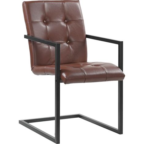 Chaises de salle à manger cantilever marron en cuir véritable, lot de 2 - PANGIVO (1/5)