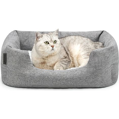 lionto Katzenbett, stilvolles Kuschelkörbchen mit tiefem Einstieg, Wendekissen & rutschfestem Boden, 60x50 cm, grau (1/5)