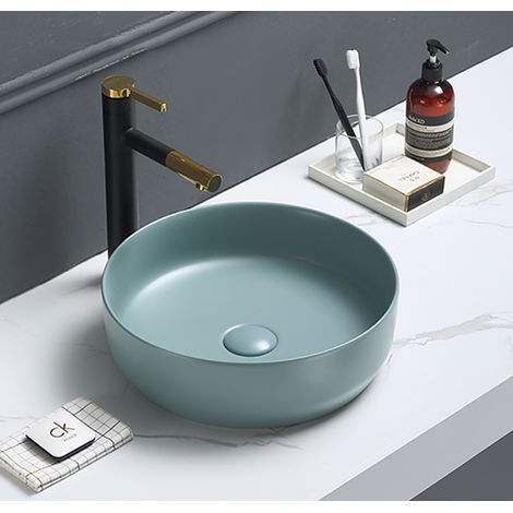 Swiss Aqua Technologies Set lavabo independiente 39x39x12cm sin rebosadero + tapón de desagüe Infinitio verde mate SetSATINF-verde (1/4)