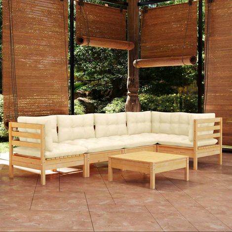 vidaXL Muebles de jardín 6 piezas cojines madera de pino color crema (1/5)