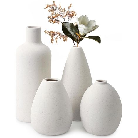 Vase Blanc Set - Lot De 4 Vases Fleur Ceramique - Vase Decoratif pour Minimaliste La Maison, Fête, Bureau, Mariage, Bouquet De Fleurs Fraîches Séchées d'herbe (Beige) (1/5)