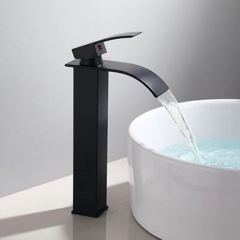 QAZQA Robinet de Lavabo Cascade,Robinet de salle de bains en acier inoxydable avec Bobine en Céramique, interrupteur d'eau chaude et froide, procédé de galvanisation, Avec tuyau d'arrivée d'eau de 60