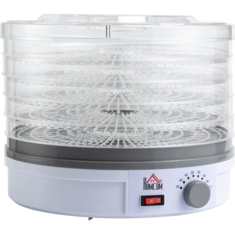 5-Tier Food Dehydrator 245W Adjustable Temperature Control for Drying Fruits, Vegetables, Meat, Jerky, and Pet Treats - White