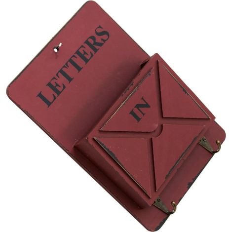 Boîte aux Lettres Murale Porte-courrier avec Crochets pour Clés, Rangement Mural Multifonction en Bois Rouge, Étagère Décorative pour Maison et Bureau, Usage Quotidien (1/5)