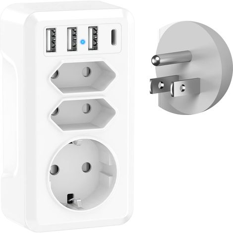 Adaptateur Prise USA Americaine Canada, Adaptateur Prise France vers USA 7 en 1 avec 3USB et 1 Type C et 3 Prises, Adaptateur Voyage Adaptateur France vers USA Canada CA Mexique Thaïlande Type B (1/5)
