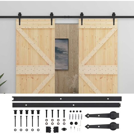 vidaXL  Sliding Door  2 pcs Natural and Black Solid Pine Wood
