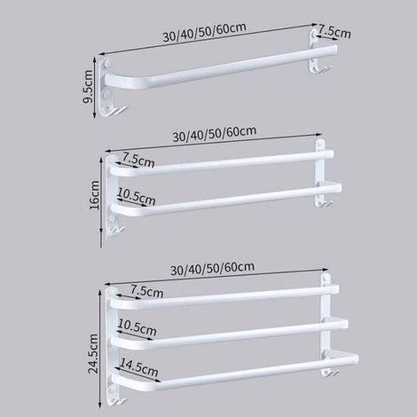 Weißer Handtuchhalter Wandmontierter mehrstufiger Handtuchhalter mit Haken platzsparender Aluminium-Handtuchhalter für Bad Hotel Küche modernes 2 2 (1/4)