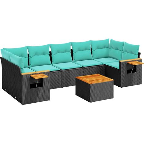 vidaXL Set Divani da Giardino 8 pz con Cuscini Nero in Polyrattan (1/5)