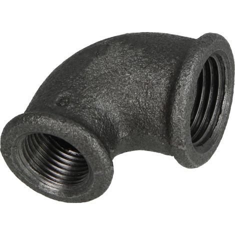 Raccord en fonte malléable noir coude 90° réduit 1/2'' x 3/8'' FF/FF