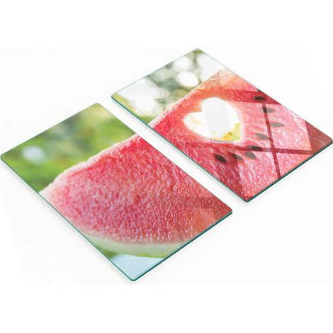 Juego de dos tablas de cocina decorativas de cristal con forma de corazón de sandía, 2x30x52 cm. (1/5)