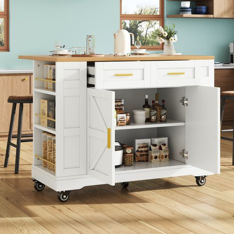 Îlot de cuisine moderne – Buffet et chariot de service effet bois – Table à manger multifonctionnelle avec rangement – Armoires extensibles – Pour cuisine, salon ou salle à manger