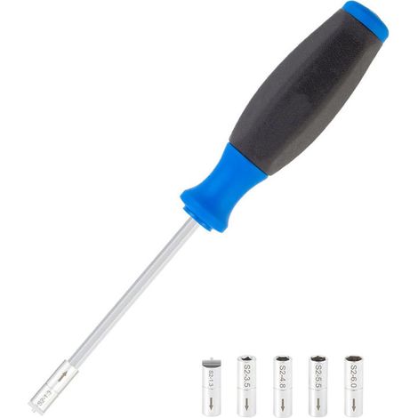 Fahrradspeichenmutternschlüssel, 5-in-1-Multitool, austauschbare Zubehörteile, Mutternschlüssel mit ergonomischem Griff. (1/2)