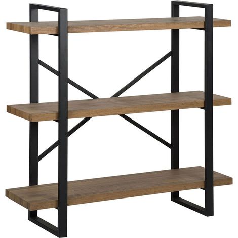 Libreria con 3 Ripiani a Giorno in Legno Scuro Struttura in Metallo Nero Timber