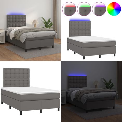 Boxspringbett mit Matratze & LED Grau 120x200 cm Kunstleder - Boxspringbett - Doppelbett - Bettenrahmen - Lederbettwäsche - Luxusbett - Home & Living (1/5)