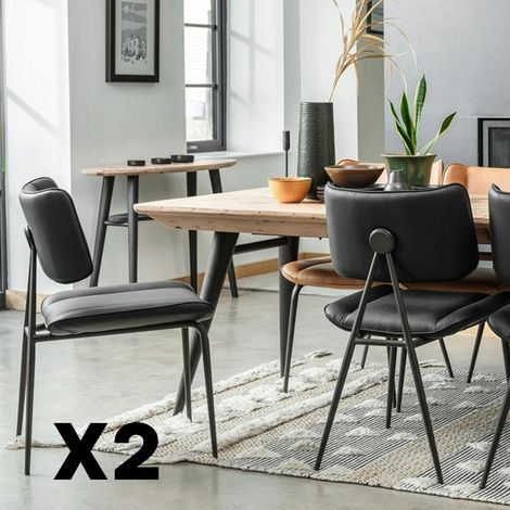 Chaise salle à manger noire, décor bouton métal (lot de 2) OKA (1/5)