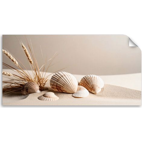 Selbstklebendes Poster – Wandsticker Muscheln Sand Stillleben Boho 80x40 cm (1/3)