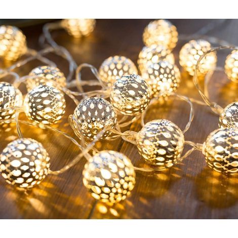 Moroccan LED String Lights - 6M Total Length 40 Warm White LEDs Light garland Moroccan oriental style silver balls，Battery powered (1/5)