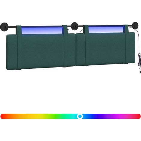 Hanging Headboard with LED Light Dark Green Fabric vidaXL