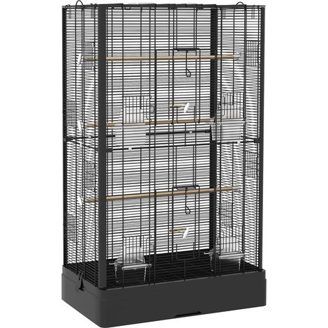 Cage à oiseaux volière 61 x 36.5 x 98 cm accès facile plusieurs portes perchoirs inclus style industriel en acier noir (1/5)