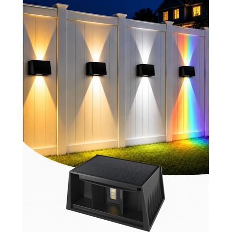Lot de 2 Applique Solaire Extérieur RGB, Applique Murale Exterieur Haut & Bas, Lumiere Solaire Exterieur Étanche IP65, RGB Lampe Murale Exterieur Pour Jardin, Cour (1/5)