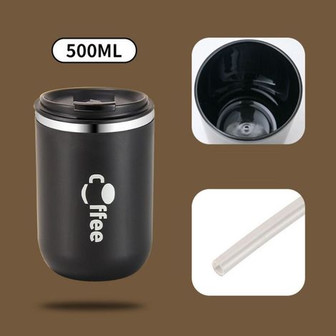 Mug isotherme portable à double paroi, étanche, avec paille, bouteille d'eau en acier inoxydable avec couvercle, mug à café de voyage (1/5)