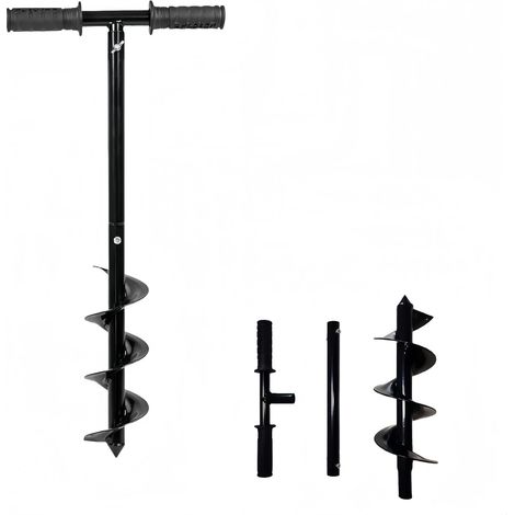 Tarière de poteau de clôture, perceuse manuelle de 10 x 60 cm avec poignée antidérapante, tarière réglable pour plantation de poteaux, plantation de bulbes, trou de parapluie, mélange d'engrais