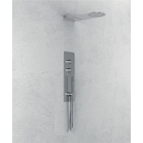Wall kit a parete da incasso a muro acciaio inox + soffione doccia a parete acciaio inox punta tonda con cascata (1/3)