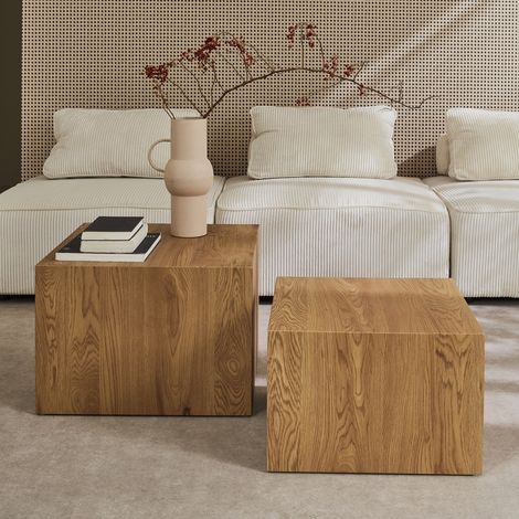 Set di 2 tavolini quadrati effetto frassino
