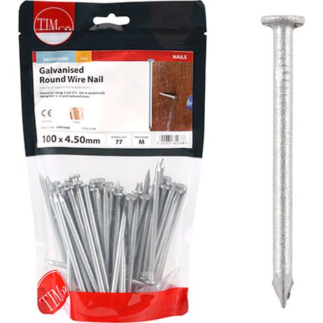 Timco Galvanised Round Wire Nails - 100 x 4.50mm (1kg Bag) (1/3)