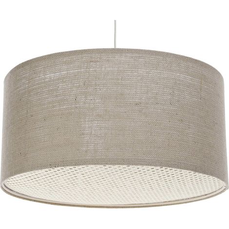 Suspension bohème en lin naturel effet rotin ambiance chaleureuse - Ø 50 cm - H20 cm (1/5)