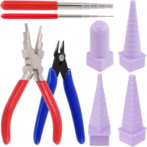 Set di 8 strumenti per arricciare il filo, include 2 mandrini arricciatori, 1 pinza con manico 6 in 1, 1 pinza piatta, 4 modelli per quilling – Per la creazione di gioielli e l'avvolgimento del filo (1/5)
