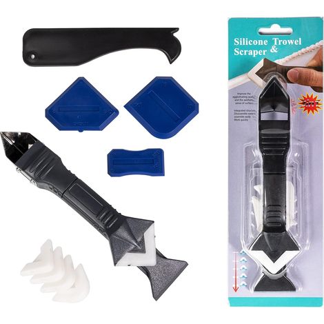 Kit di strumenti per calafataggio in silicone, sigillante 3 in 1, strumento di finitura per lisciatura di fughe in silicone, raschietto per cazzuola in silicone con 5 fughe sigillanti, levigatura (1/5)