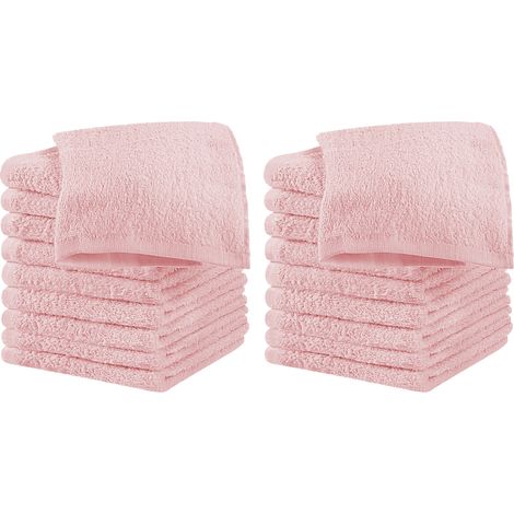 Set 18 Pezzi Lavette Asciugamani Viso Mani 100% Cotone 490 Gsm 30x30 Cm Bagno Bidet Vari Colori Morbide Assorbenti Asciugamano Spugna Ospite Rosa - 30x30 cm (1/5)