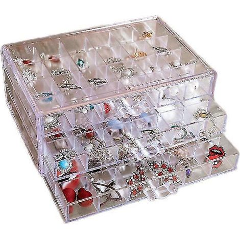 Transparente Schmuckaufbewahrungsbox, 72 Fächer, staubdicht, für Ohrringe, geeignet für Damen, 3 Ebenen, PD (1/5)