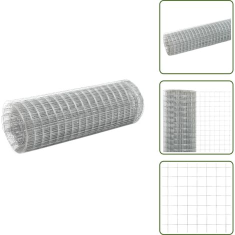 The Living Store Grillage pour volière acier galvanisé 10x0,5 m argenté - Clôture Métal - Grillage Agricole - Clôture Poule - Clôture Lapin - Protection Animal