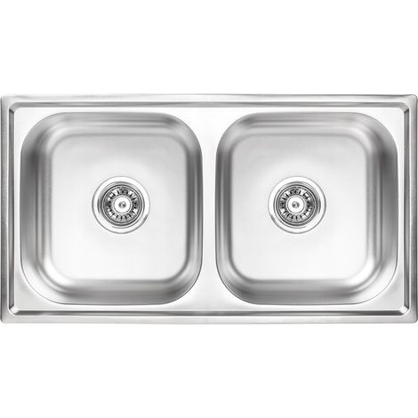 Fregadero de cocina empotrado de acero, 2 cubetas, 78 x 43 cm