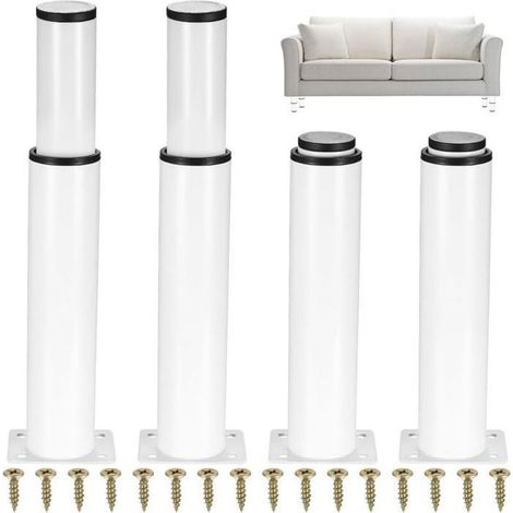 4 Pied de Table Metal Blanc 25-43 cm,Pied Reglable,Pied Table Basse,Pied de Table Reglable,Pieds de Meubles,Le Kit Comprend Un (1/5)