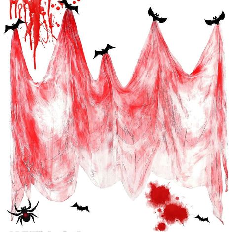 Décoration d'Halloween en gaze rouge 500x215cm - Décorations pour portes, couloirs, rideaux de douche, porches, terrasses, fenêtres, portails - Accessoires de décoration (1/4)